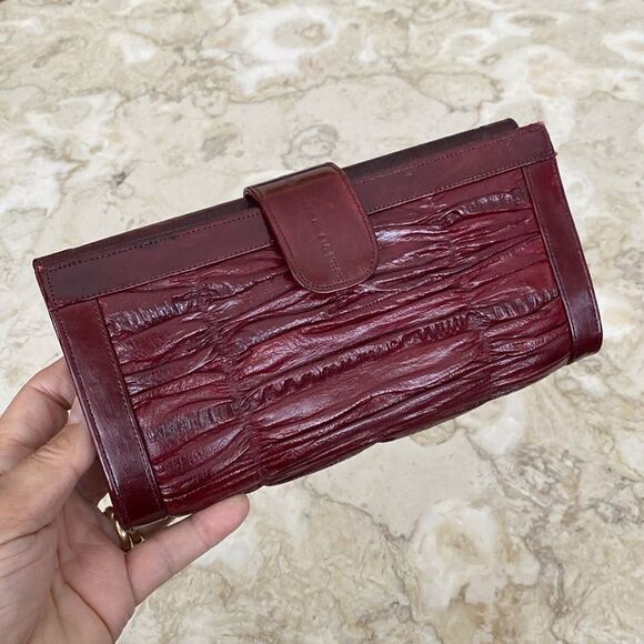 NEW! Vintage Eel Skin Large Wallet Burgundy Red - Picture 3 of 13